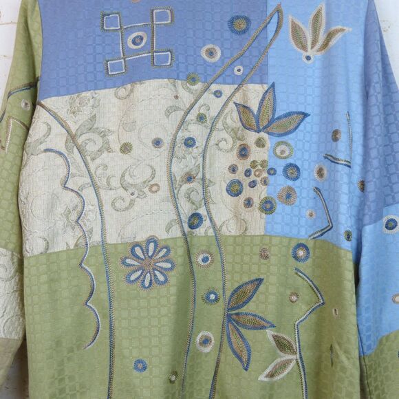 Indigo Moon Jacket Women L Blue Green Patchwork Embroidered Lined VTG Boho Artsy - Picture 11 of 14